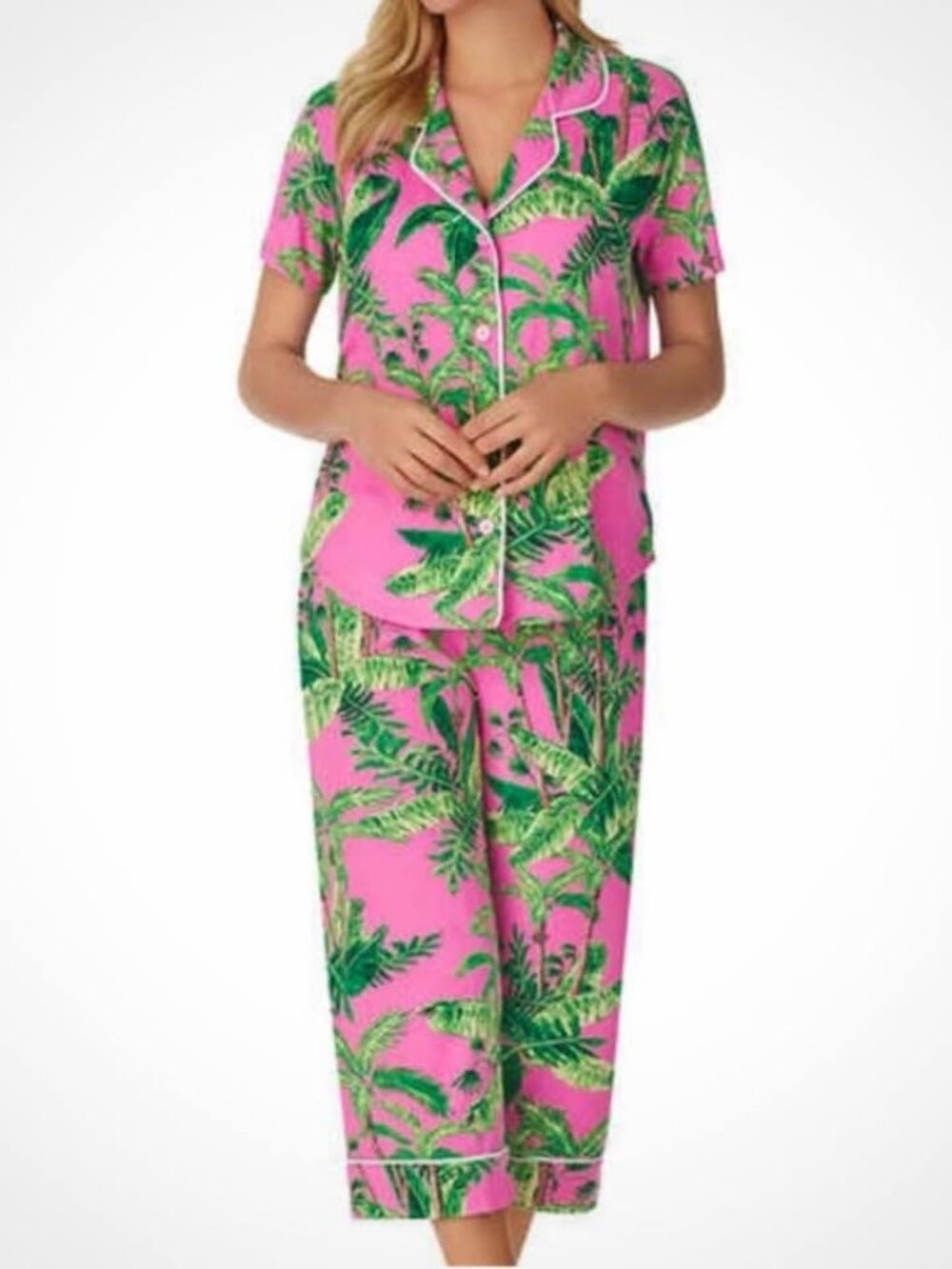 Room Service Cozy Cute Coconut Palm Tree Tropical Pink PJ Pajama Set [size XL]